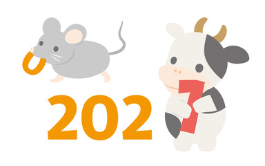Obraz na płótnie Canvas ねずみから牛へ　2020年から2021年干支のイラスト素材