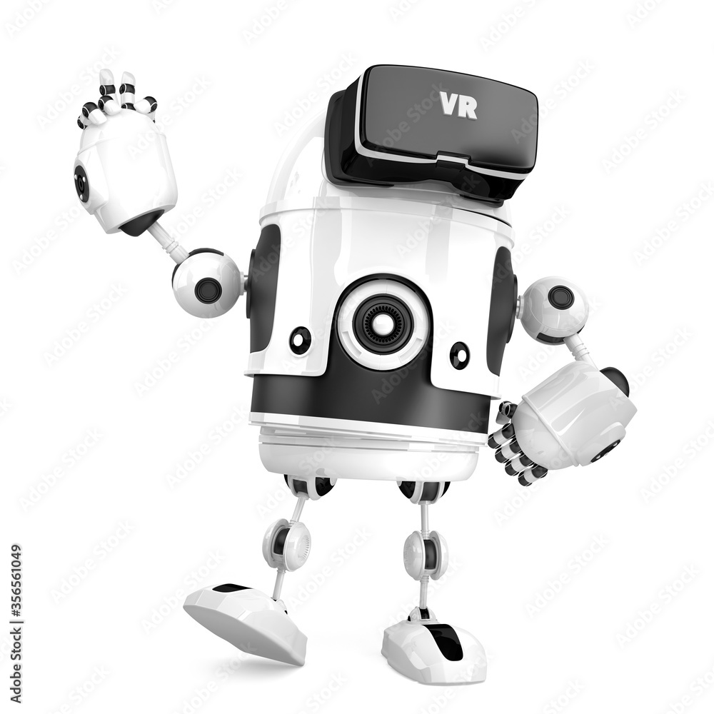 Poster 3d robot with vr glasses. 3d illustration. isolated. contains clipping path