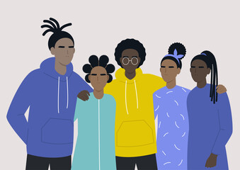 Young black teenagers hugging each other, African American community, black lives matter