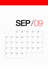 09- September - Calendar 2021 Year, Minimal Planner 2021. Printable Paper Calendar 2021.