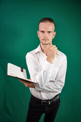   man posing on business style background       