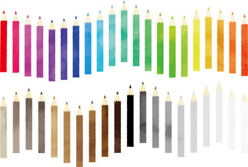 水彩風　きれいなグラデーションの色鉛筆セットのイラスト