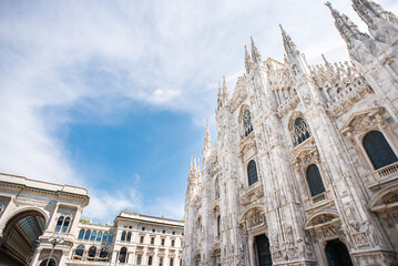 Fototapeta na wymiar Facade of Milan Duomo. Italy. Milan Cathedral on Sunny Day.