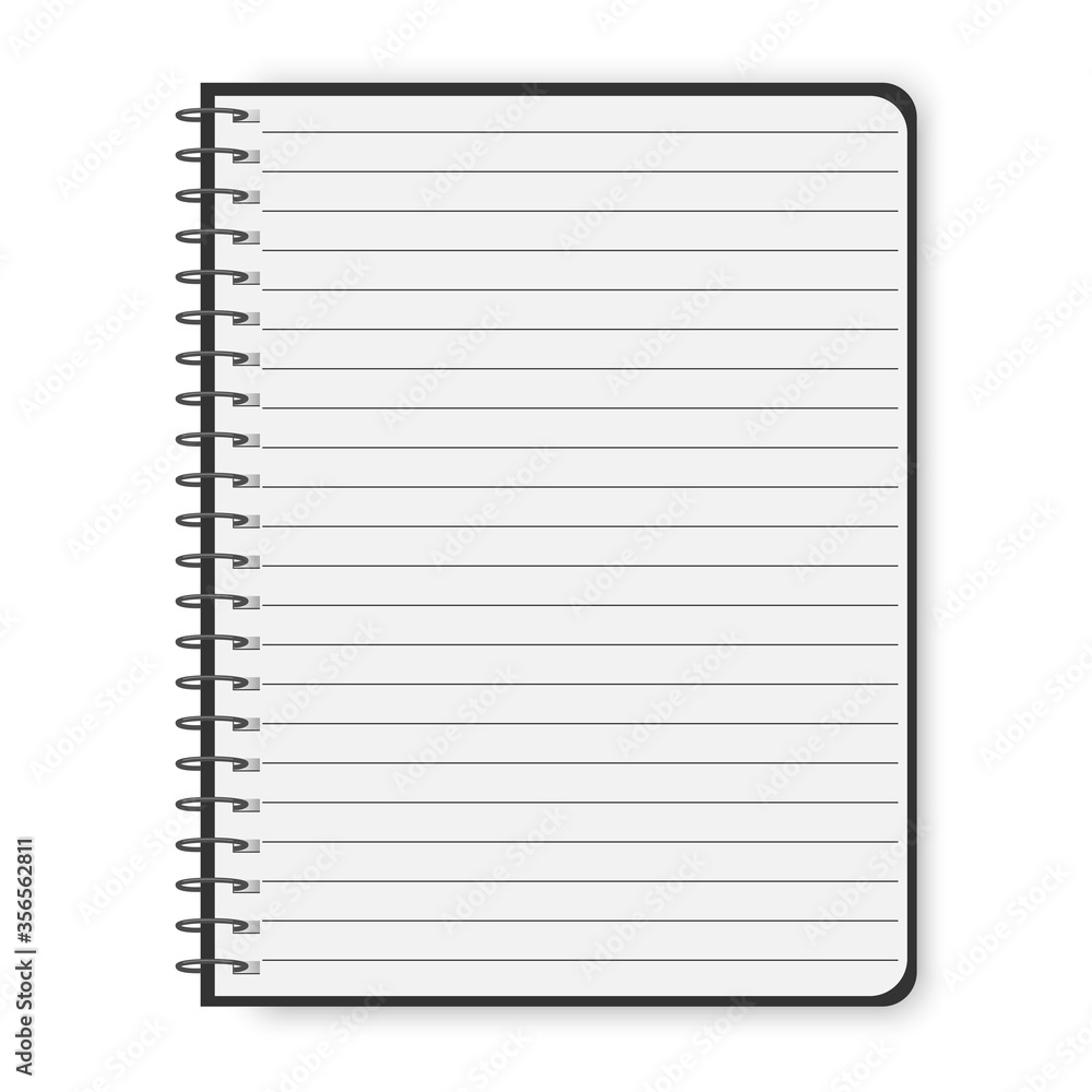 Poster vector image of a notebook or notepad for notes. blank white page in a line. white diary for notes. 