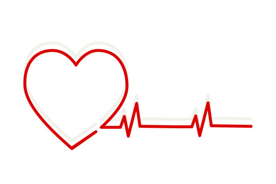 Vector image of a heartbeat line. Heart in a heartbeat, pulse of life on a cardiogram. Health and love on a medical electrocardiogram. Stock Photo.