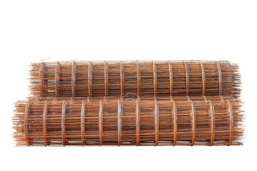 Steel mesh rolls that rust for building structure in the construction site isolated on white...
