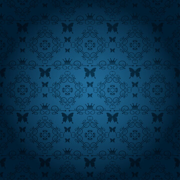 Background pattern on blue wallpaper in vintage style vector image