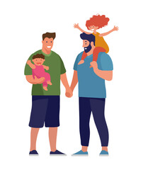 A set of LGBT couples and couples with children, gays, lesbians, a traditional pregnant couple. Relations and rights of homosexual partners. Vector illustration in a flat cartoon style.