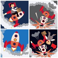 Business failure, the rocket crash (flat illustration)