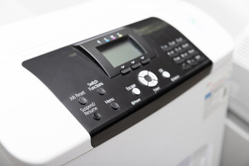 Close up of printer or photocopier control panel, selective focus