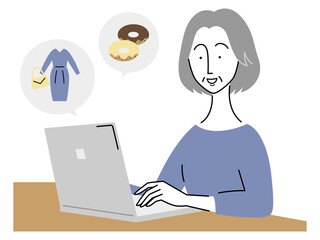 ネットショッピングを楽しむシニア女性