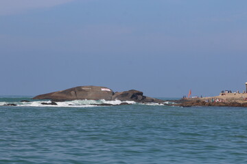 Landscape view of the Sea rocks at kanyakumari beach Bay of Bengal