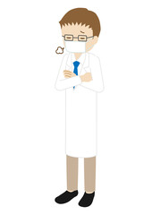 Illustration of a standing male doctor wearing a mask (sighing with arms folded)