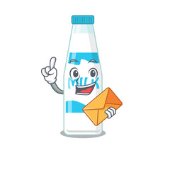 A picture of cheerful bottle of milk cartoon design with brown envelope