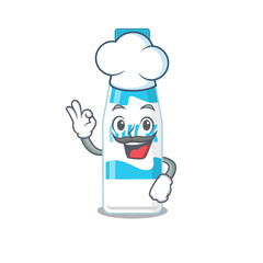Talented bottle of milk chef cartoon drawing wearing chef hat