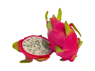 Halved dragon fruit, isolated on a white background with clipping path.Suitable for use with graphics.