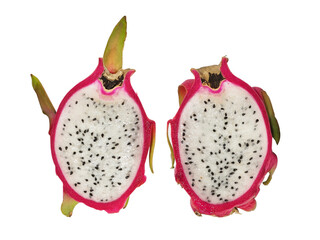 Halved dragon fruit isolated on a white background with clipping path.