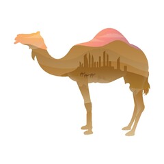 double exposure of camel and desert
