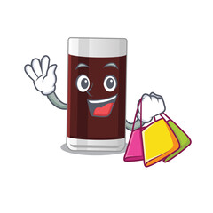 wealthy glass of chocolate cartoon character with shopping bags