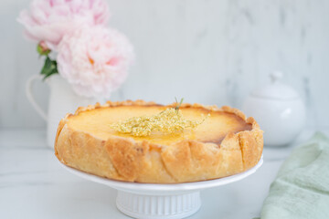 sweet home made vanilla cheesecake with elderflower