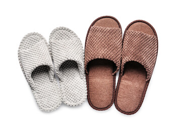 Soft slippers on white background