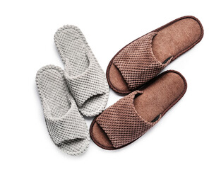 Soft slippers on white background