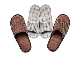 Soft slippers on white background