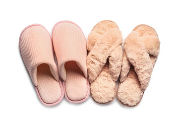 Soft slippers on white background