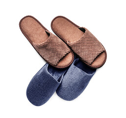 Soft slippers on white background