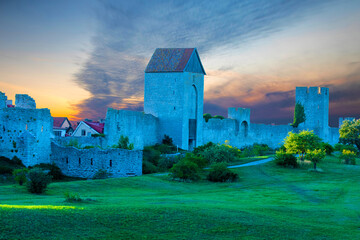 Medieval  architecture Visby city wall on the island of Gotland Sweden