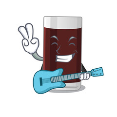 brilliant musician of glass of chocolate cartoon design playing music with a guitar