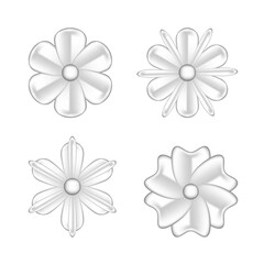 collection flowers silver ornate isolated on white background, luxury flower petal silver set, silver flowers object metal sculpture, illustration of deluxe silver flower, clip art flowers luxurious