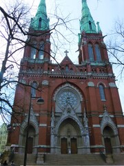 Fototapeta na wymiar Old red brick church in Helsinki Finland
