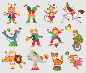 Obraz na płótnie Canvas set of cute circus animals (vector illustration)