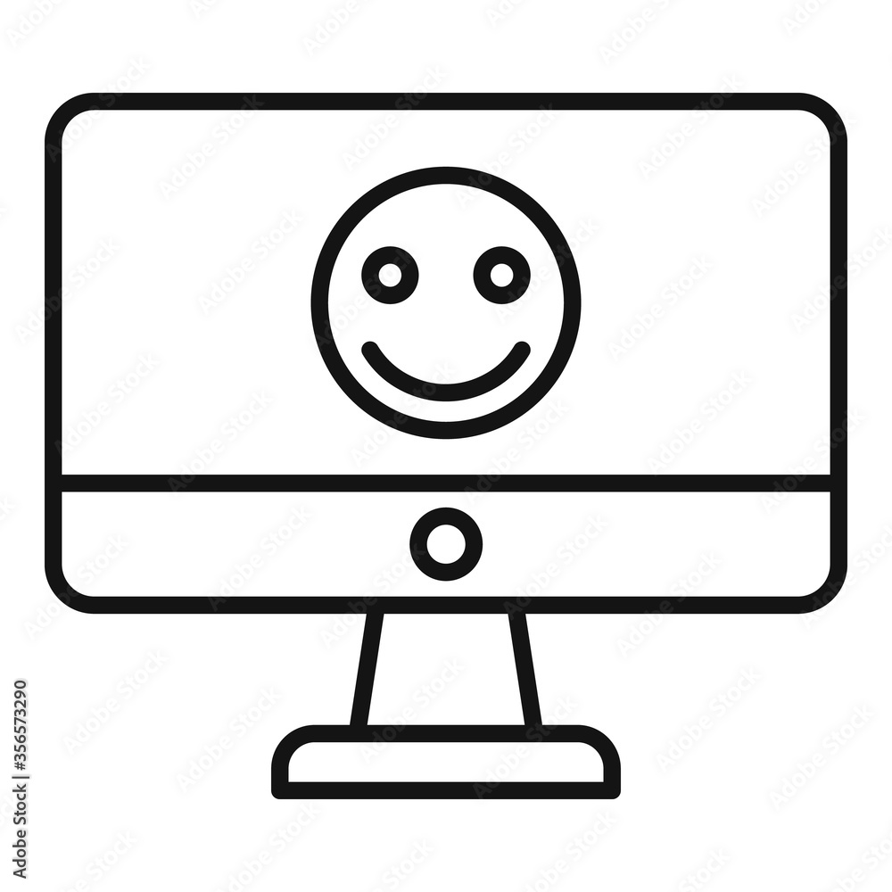 Poster smiling emoji monitor icon. outline smiling emoji monitor vector icon for web design isolated on whi