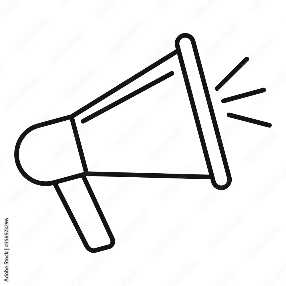 Sticker Engaging content megaphone icon. Outline engaging content megaphone vector icon for web design isolated on white background