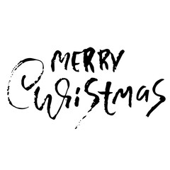 Fototapeta na wymiar Hand drawn phrase Merry Christmas. Modern dry brush lettering design. Vector typography vector illustration.