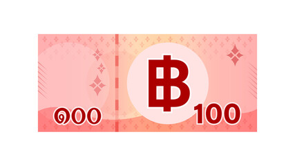 100 baht banknote money thai isolated on white, thai currency one hundred THB, money thailand baht for flat icon style, illustration paper money red with B symbol graphic © cgdeaw