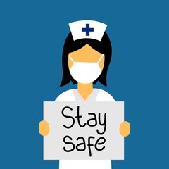 vector illustration of a nurse calling to stay safe.