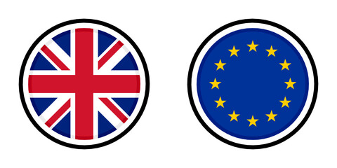 round icons with united kingdom and europe flags