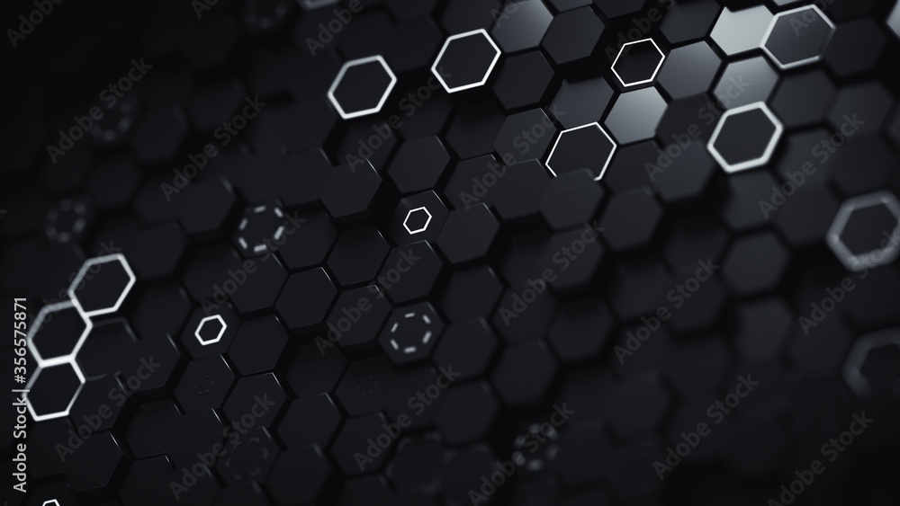 Aufkleber futuristic pattern with black hexagons 3d rendering
