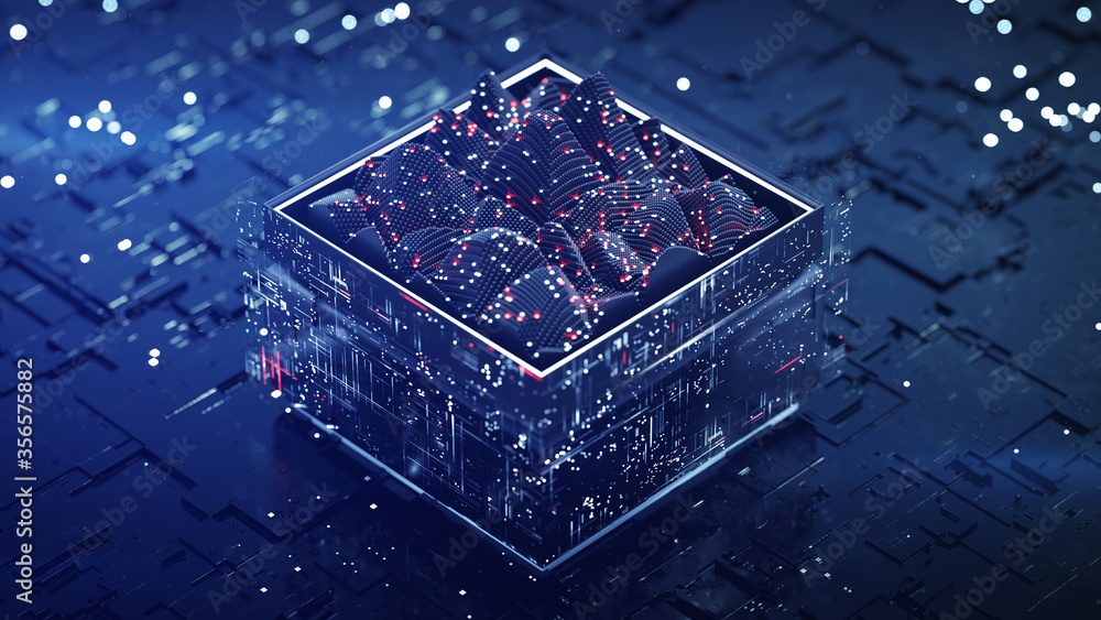 Poster blue data analysis process 3d rendering illustration