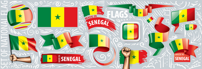 Vector set of the national flag of Senegal in various creative designs