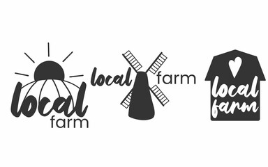 Fermers products icon set. local food simple stamps collection. Typographic eco farm insignia in monochrome style. Simbols with text vector illustration