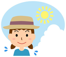 炎天下の暑さに苦しむ小学生の少女