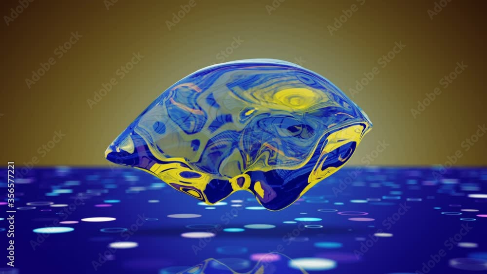 Poster blue yellow liquid shape abstract vj loop. loopable 3d render animation