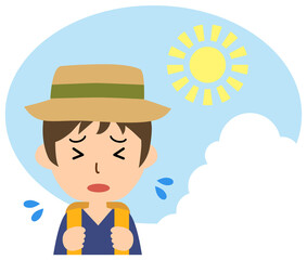 炎天下の暑さに苦しむ男性