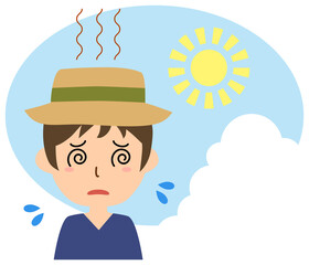 炎天下の暑さに苦しむ男性