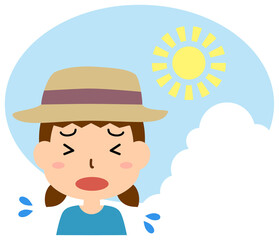 炎天下の暑さに苦しむ小学生の少女