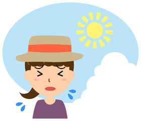 炎天下の暑さに苦しむ女性